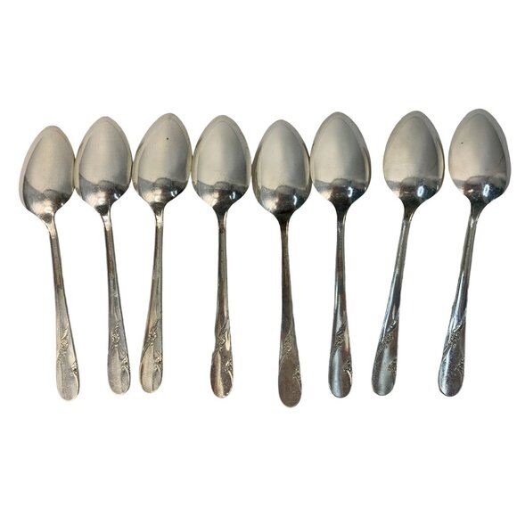 VTG 50's Oneida Tudor Plate Silver TableSpoons Bridal Wreath Set Of 8 7495 - Picture 3 of 5